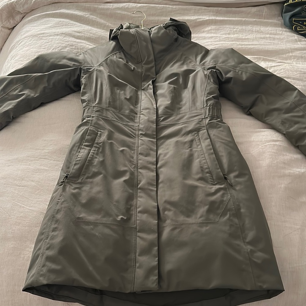 The North Face green feather down parka size small